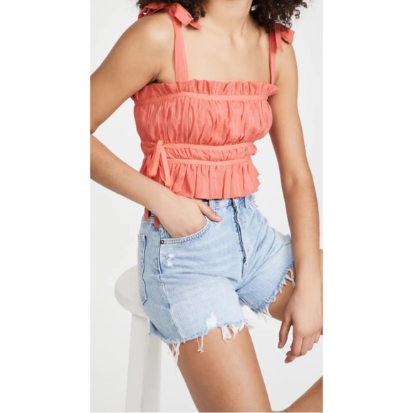 PLAYA LUCILA • Coral Pink Pleated Crop Top - Picture 2 of 8